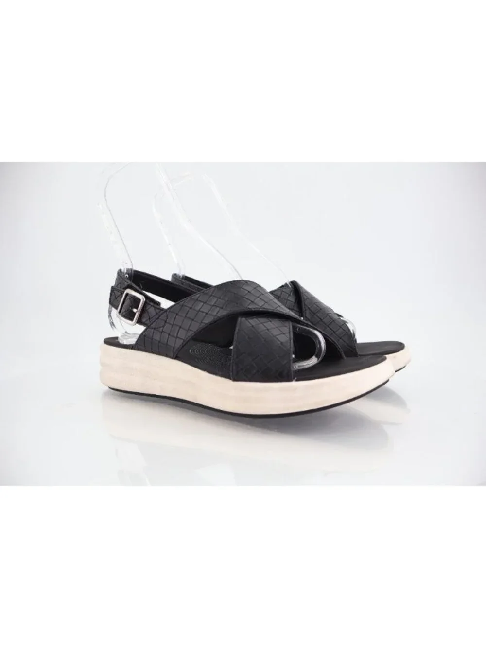 Clarks Womens Drift Sun Sandal Size 10 Black Woven Slingback Platform Wedge
